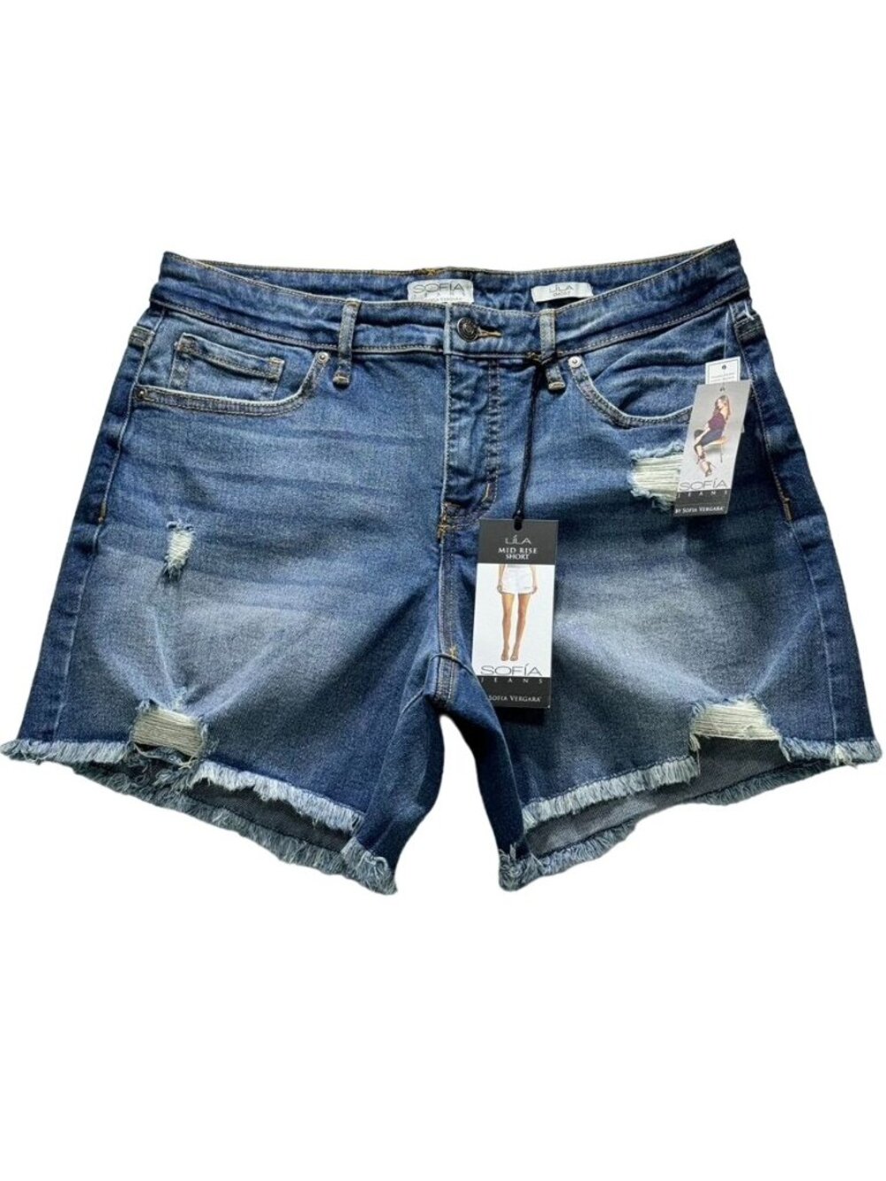 Sofia Jeans by Sofia Vergara Lila Easy Short Destructed Hem Medium Wash Denim Sh - Picture 6 of 6